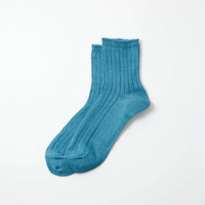 Shop Rototo Blue Linen Cotton Rib Ankle Socks R1462