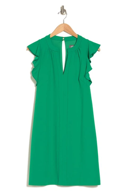 Shop Vince Camuto Split Neck Ruffle Scuba Crepe Dress In Green