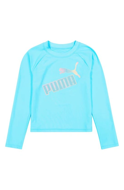 Shop Puma Kids' Logo Long Sleeve Two-piece Rashguard Swimsuit In Hero Blue