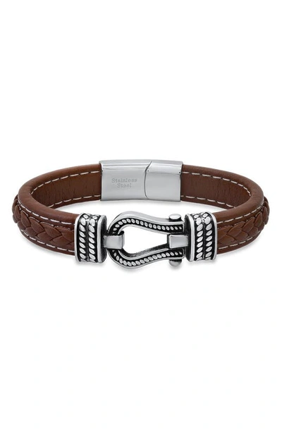 Shop Hmy Jewelry Braided Leather Bracelet In Silver/ Brown