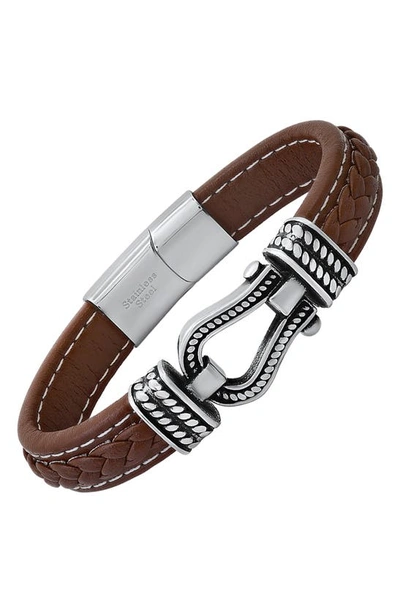 Shop Hmy Jewelry Braided Leather Bracelet In Silver/ Brown