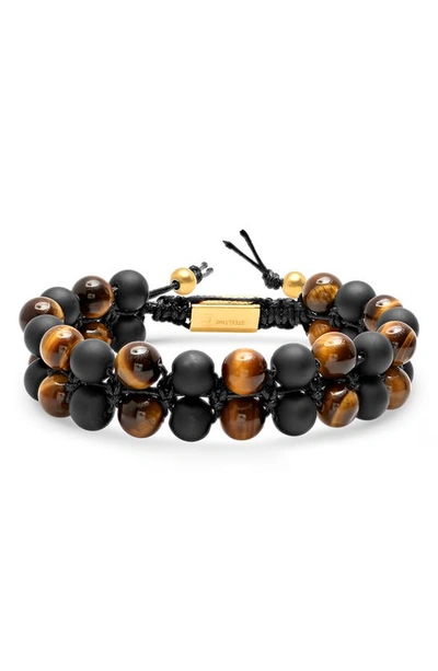 Shop Hmy Jewelry Tiger's Eye & Black Lava Beaded Bracelet In Gold/ Brown/ Black