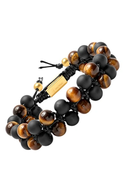 Shop Hmy Jewelry Tiger's Eye & Black Lava Beaded Bracelet In Gold/ Brown/ Black