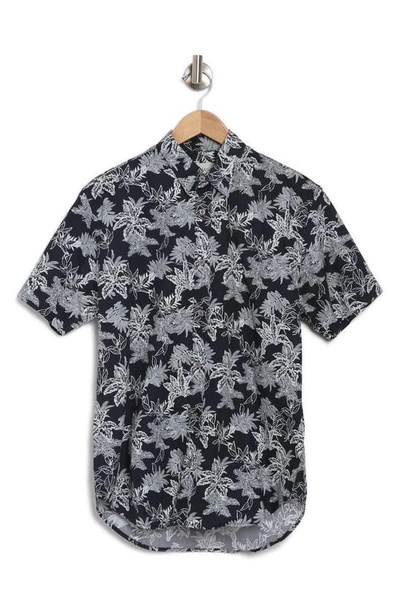 Shop Coastaoro Mavis Leaf Print Short Sleeve Shirt In Navy