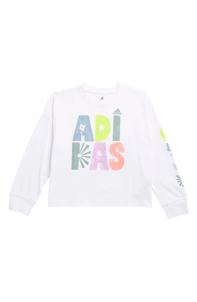 Shop Adidas Originals Adidas Kids' Long Sleeve Cotton Jersey Graphic T-shirt In White Multi