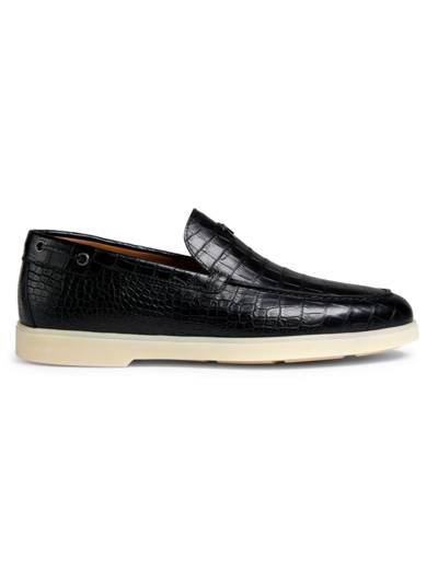 Shop Giuseppe Zanotti Men's Embossed Leather Loafers In Nero