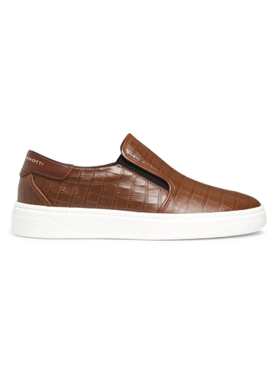 Shop Giuseppe Zanotti Men's Embossed Leather Slip-on Sneakers In Brown