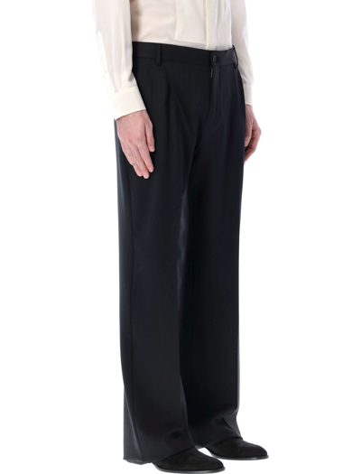 Dolce & Gabbana Stretch Wool Tuxedo Pants With Straight Leg In Black