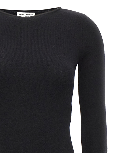 Saint Laurent Side-slit Wool Maxi Dress In Black