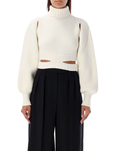 Shop Andreädamo Cropped Knit Sweater In Ivory