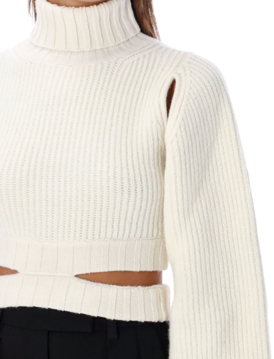 Shop Andreädamo Cropped Knit Sweater In Ivory