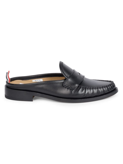 Shop Thom Browne Men's Pleated Penny Loafer-style Leather Mules In Black