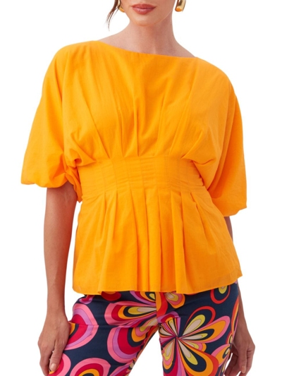 Shop Trina Turk Women's Gian Pleated Cotton Top In Florida Orange