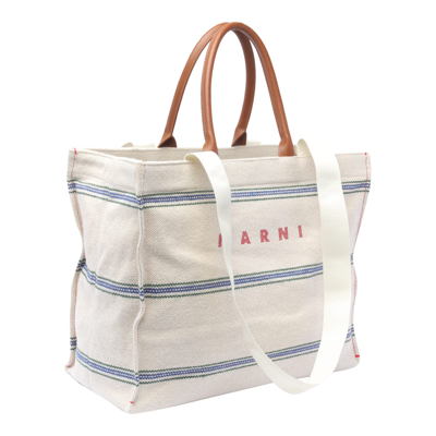Shop Marni Logo Tote Bag In Natural