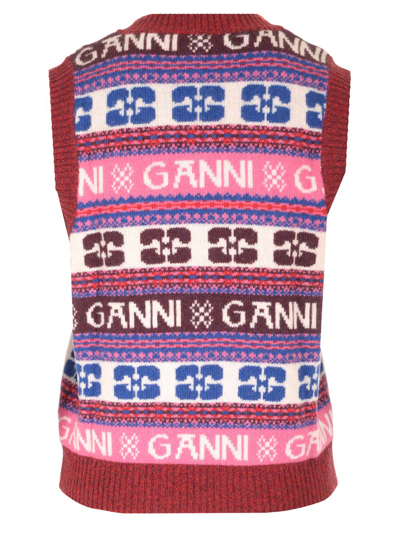 Shop Ganni V-neck Vest In Multicolor
