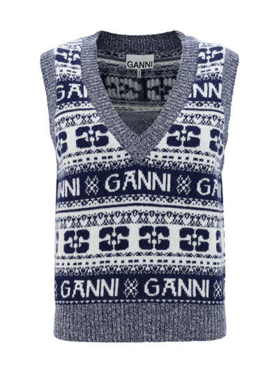 Shop Ganni Logo Vest In Sky Blue