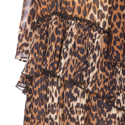 Shop Ganni Leopard Print V-neck Mini Dress In Beige