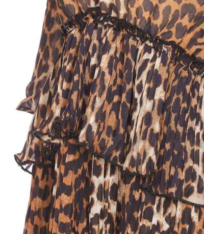 Shop Ganni V-neck Leopard Print Blouse In Beige