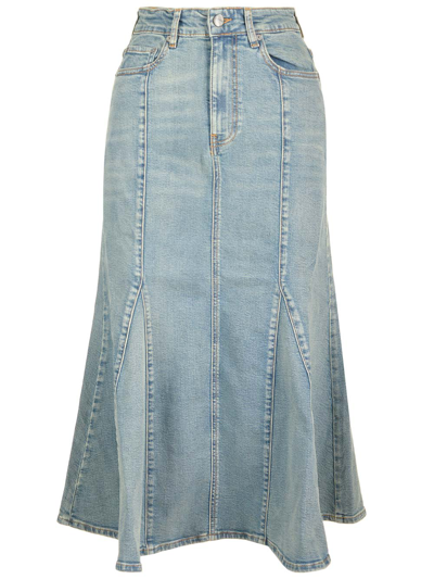 Shop Ganni Peplum Midi Skirt In Stone Washed