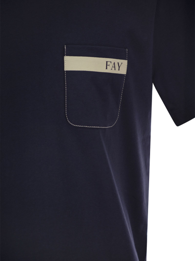 Shop Fay Cotton T-shirt With Pocket In Blue