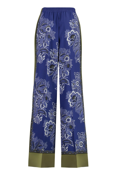 Shop Etro Printed Silk Pants In Blue