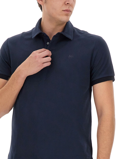 Shop Etro Polo Shirt With Pegasus Logo In Blue