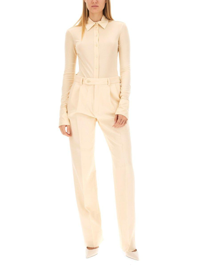 Shop Sportmax Button Detailed Straight Leg Pants In White