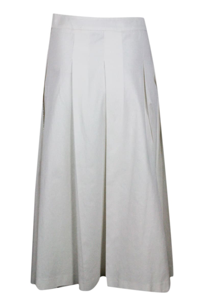 Shop Fabiana Filippi Long Skirt In Cotton With Pleats On The Front With Zip And Pockets On The Front And Embellished With In White