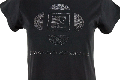 Shop Ermanno Scervino Short Sleeve Crewneck T-shirt With Crystal Logo In Black