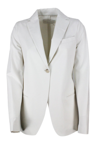 Shop Fabiana Filippi Alpha Jacket In Stretch Cotton With Monili On The Pocket In White