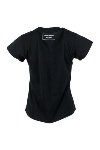 Shop Ermanno Scervino Short Sleeve Crewneck T-shirt With Crystal Logo In Black