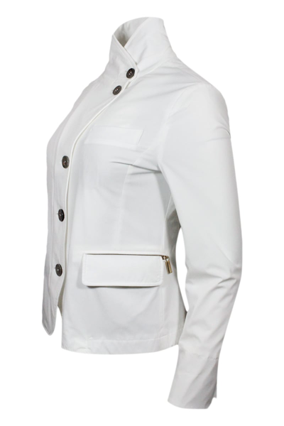 Shop Moorer Blazer In Stretch Technical Fabric With Cotton Jersey Lining. Zip And Button Closure In White