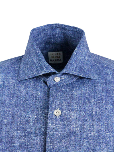 Shop Barba Napoli Cult Shirt In Super Stretch In Denim Melange Color With Mother-of-pearl Buttons And Italian Collar