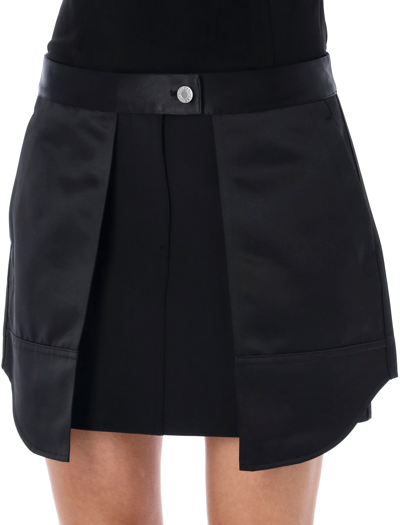 Shop Helmut Lang Mini Skirt With Satin Panels In Black