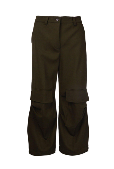 Shop P.a.r.o.s.h Button Detailed Straight Leg Pants In Verde Oliva