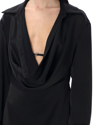 Shop Blumarine Satin Cowl Collar Mini Dress In Black