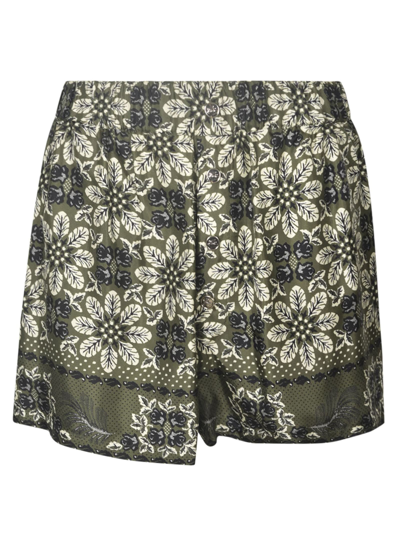 Shop Etro Elastic Waist Floral Shorts In Green