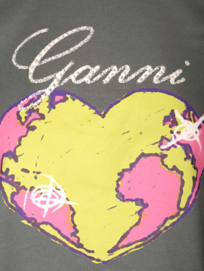 Shop Ganni Heart T-shirt In Volcanic Ash