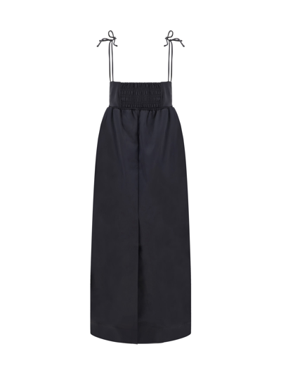 Shop Ganni Tie-strap Flare Long Dress In Black