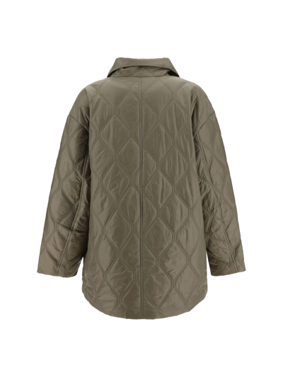 Shop Ganni Shiny Quilt High-neck Jacket In Fallen Rock