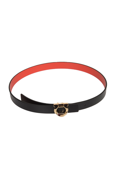 Shop Ferragamo Gancini Buckle Belt In Black/flame Red