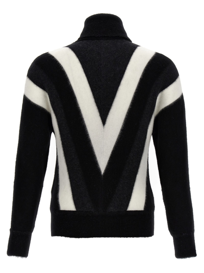 Shop Saint Laurent Geometric Pattern Sweater In White/black