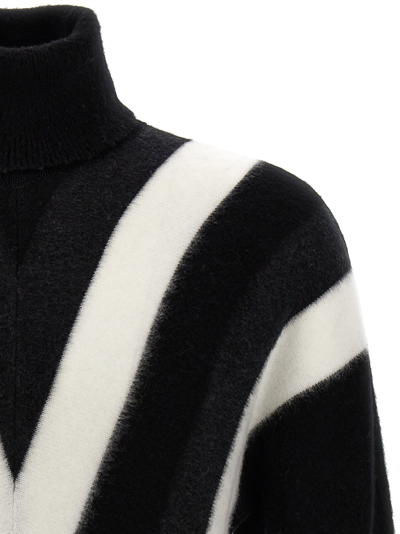 Saint Laurent Turtleneck Geometric Pattern Sweater In White/black