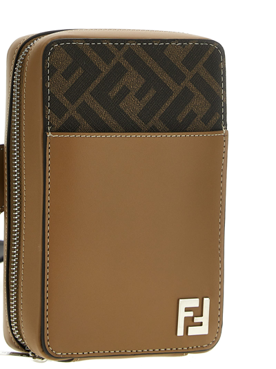 Shop Fendi Phone Case Ff Squared Crossbody Bag In Brown