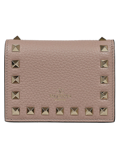 Shop Valentino Flap French Wallet Rockstud In Poudre