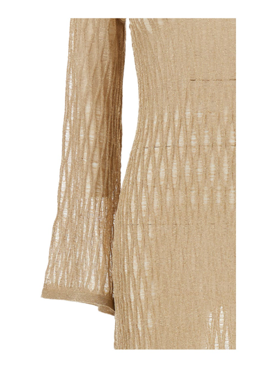 Shop Federica Tosi Long Beige Dress With U Neckline In Knit Woman In Metallic