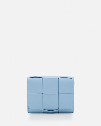 Shop Bottega Veneta Tri-fold Leather Wallet In Clear Blue