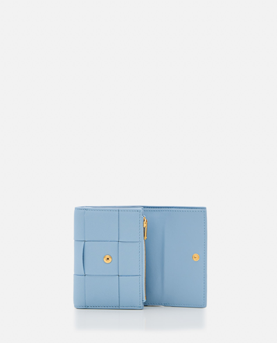 Shop Bottega Veneta Tri-fold Leather Wallet In Clear Blue