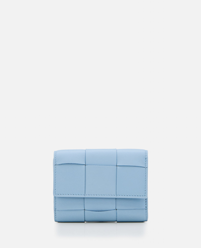 Shop Bottega Veneta Tri-fold Leather Wallet In Clear Blue