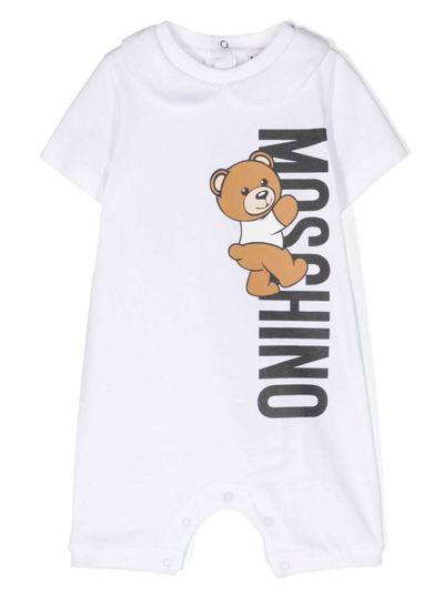 Shop Moschino White Onesie With Logo Lettering Print In Cotton Baby